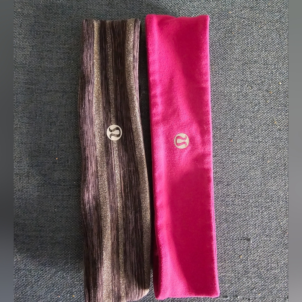 Set of two Lululemon hairbands pink and gray logo on a side